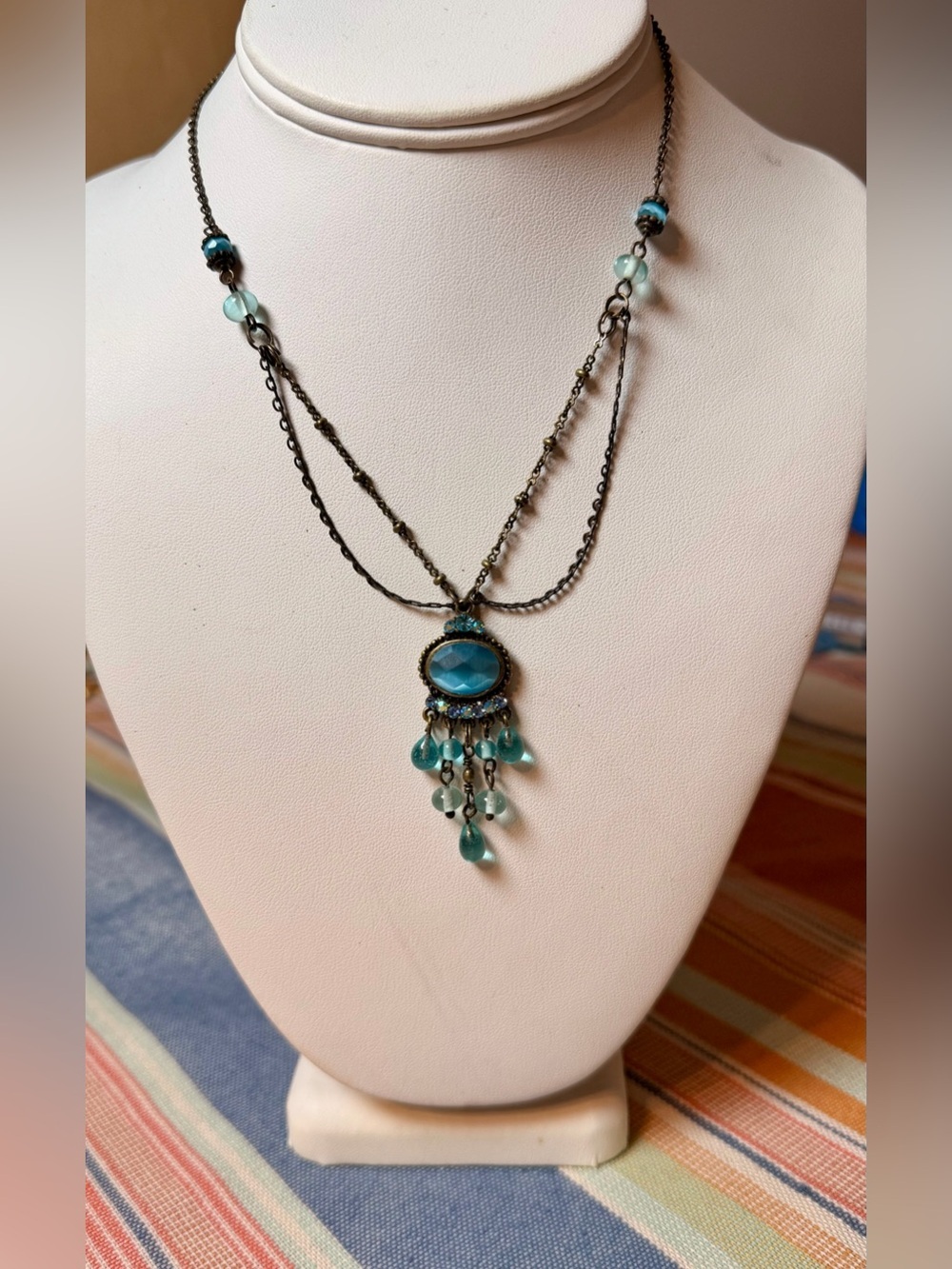 Lia Sophia Teal Blue Multi-Strand Pendant Necklace 22”